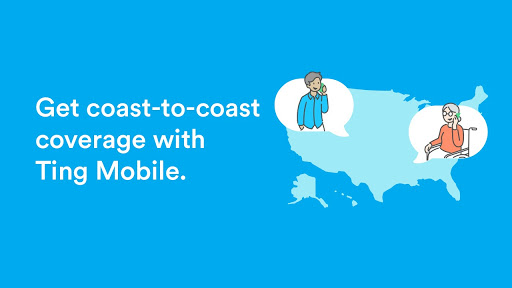 Map of U.S. suggesting coverage. Image copy reads: Get coast-to-coast coverage with Ting Mobile
