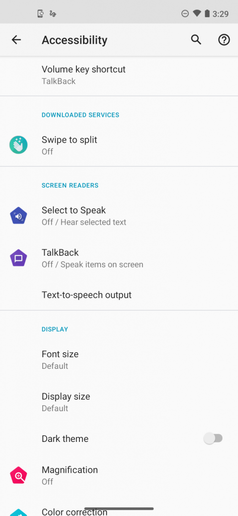Example of accessibility features in Android