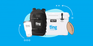 YETI cooler, backpack and tumbler with Ting logos on them