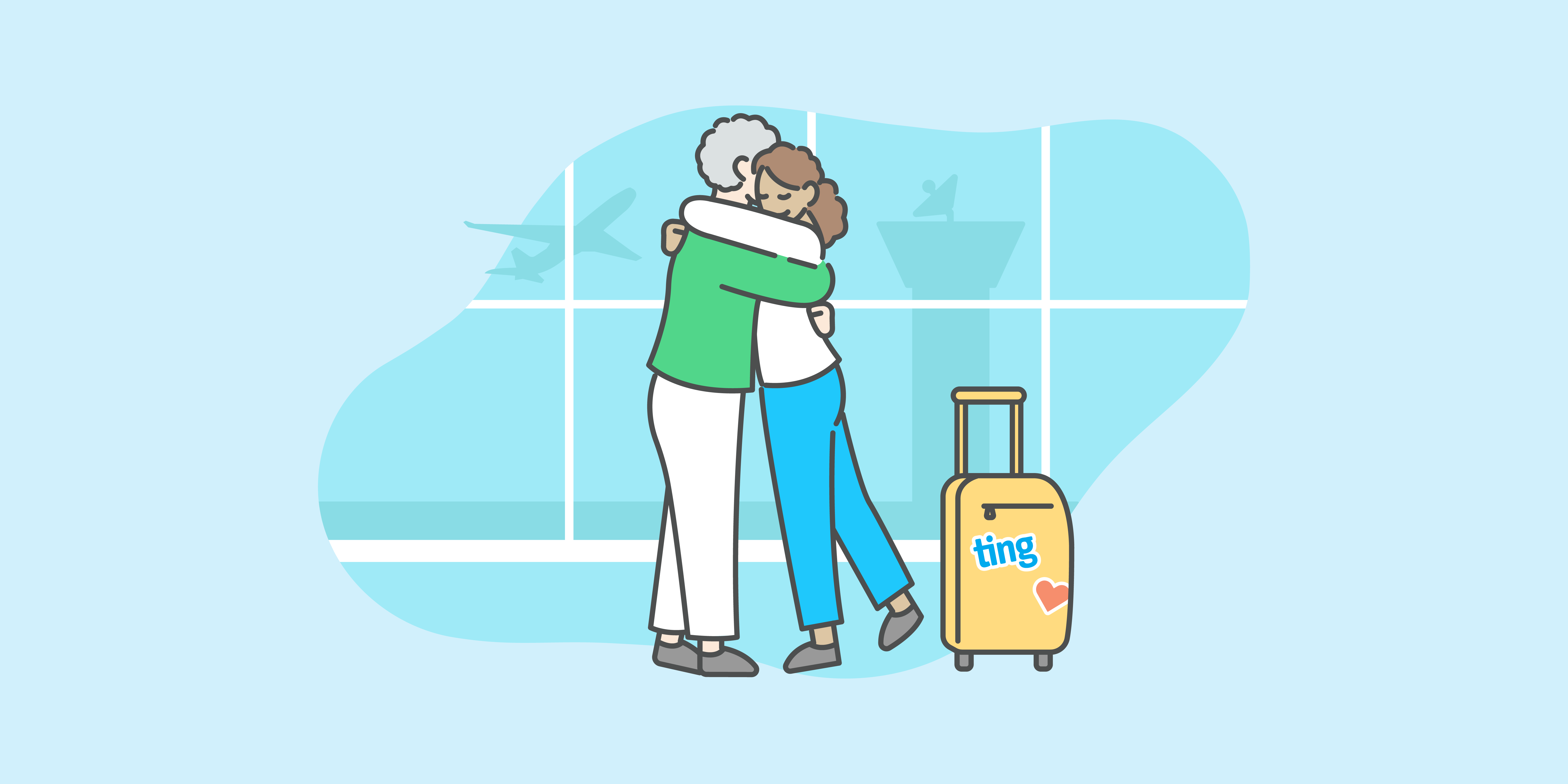 Drawing of couple hugging at the airport